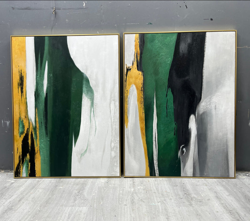 Extra Large Gold And Green Abstract Canvas Art Huge Navy Green Modern Abstract Acrylic Paitning For Livingroom