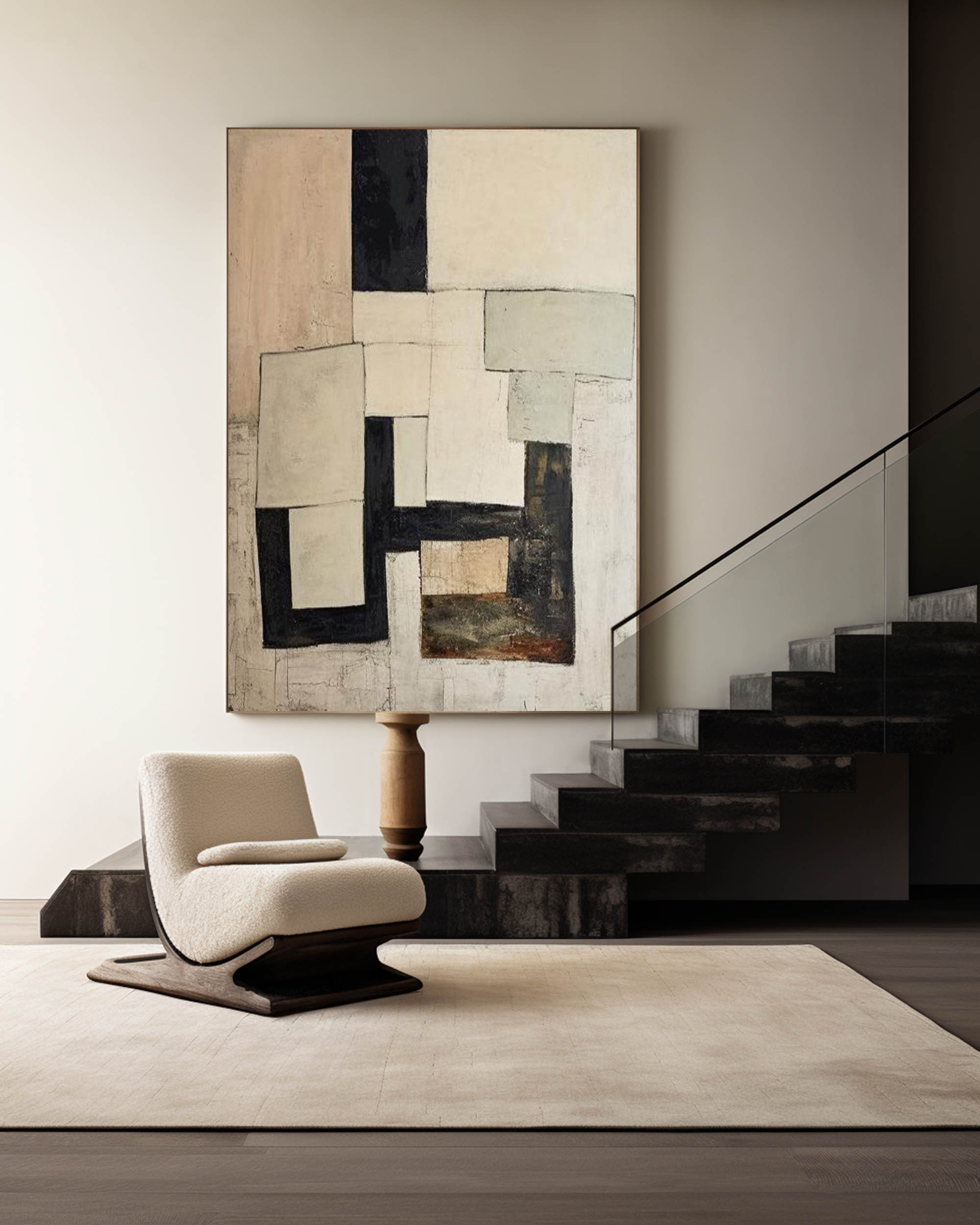 Modern Black And Beige Abstract Canvas Wall Art Earth Tone Minimalist Art Minimalist Painting