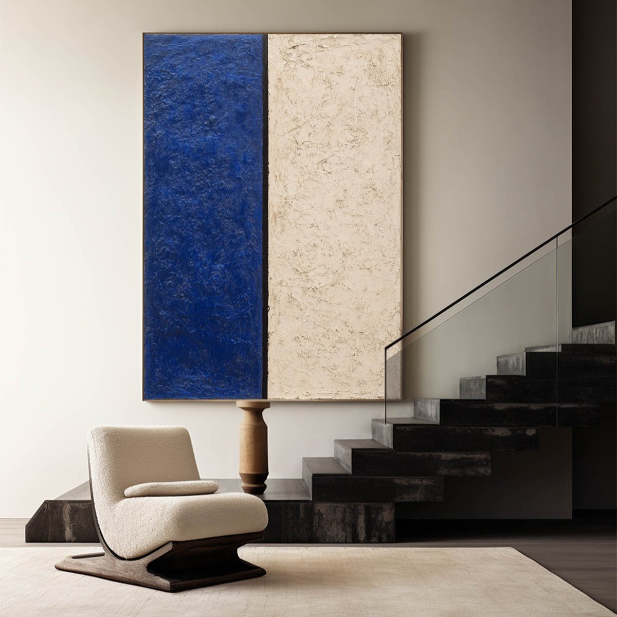 Modern Blue Textured Wall Art Large Navy Minimalist Painting Abstract Wall Art For Livingroom