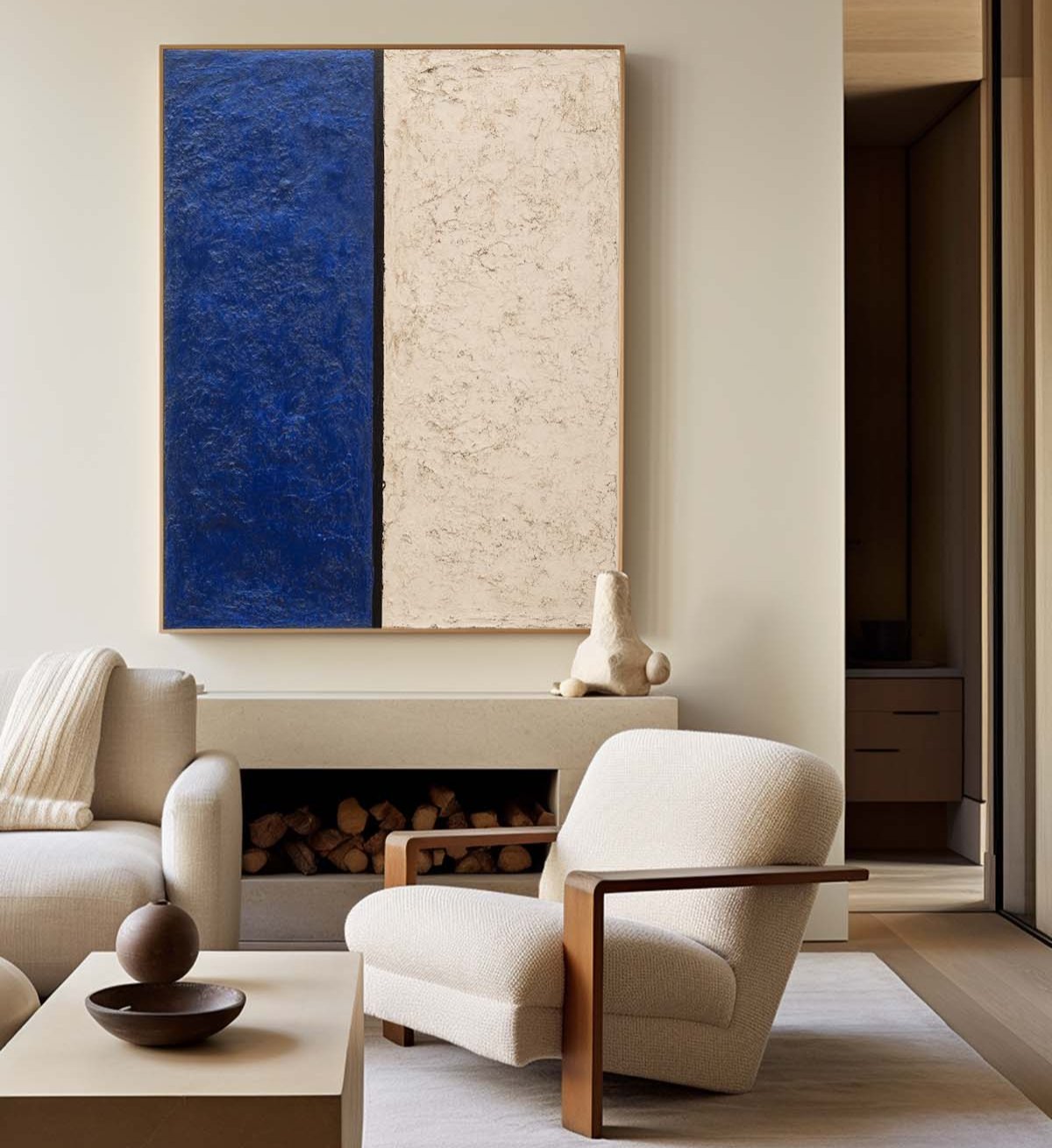 Modern Blue Textured Wall Art Large Navy Minimalist Painting Abstract Wall Art For Livingroom