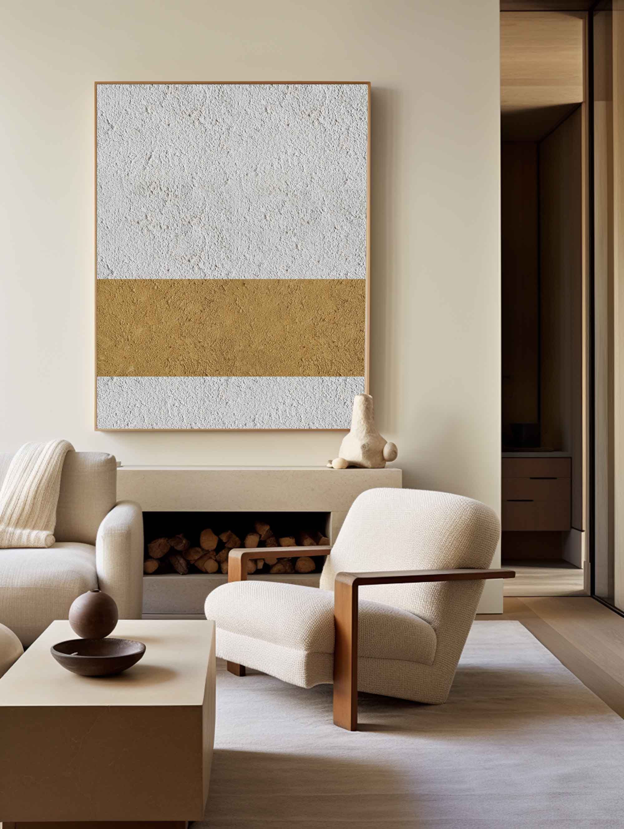 Large Contemporary Art Extra Large Minimalist Painting Glod White Black Abstract