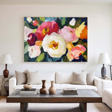 Colorful Flowers Textured Painting Flowers Painting Handmade Wall Art Minimalist Flowers Canvas Art