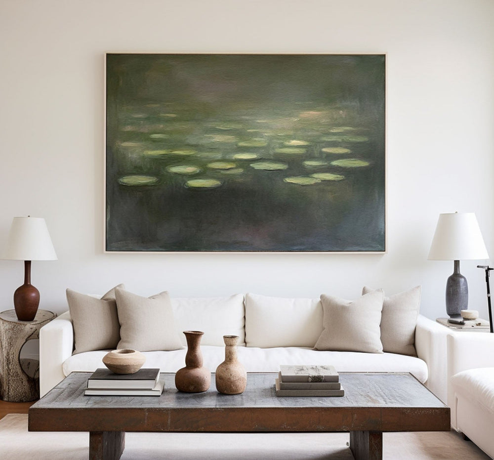 Modern Green Pond Water Green Handmade Wall Art Large Minimalist Wall Art Green Wall Decor