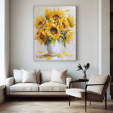 Modern Sunflowers Palette Knife Painting Rich Textured Artworks Vertical Canvas Art for Livingroom