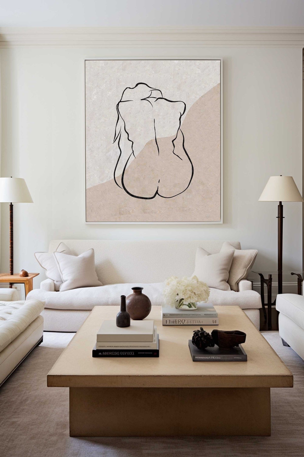 Modern Black And White Body Line Painting Abstract Minimalist Painting For Sale