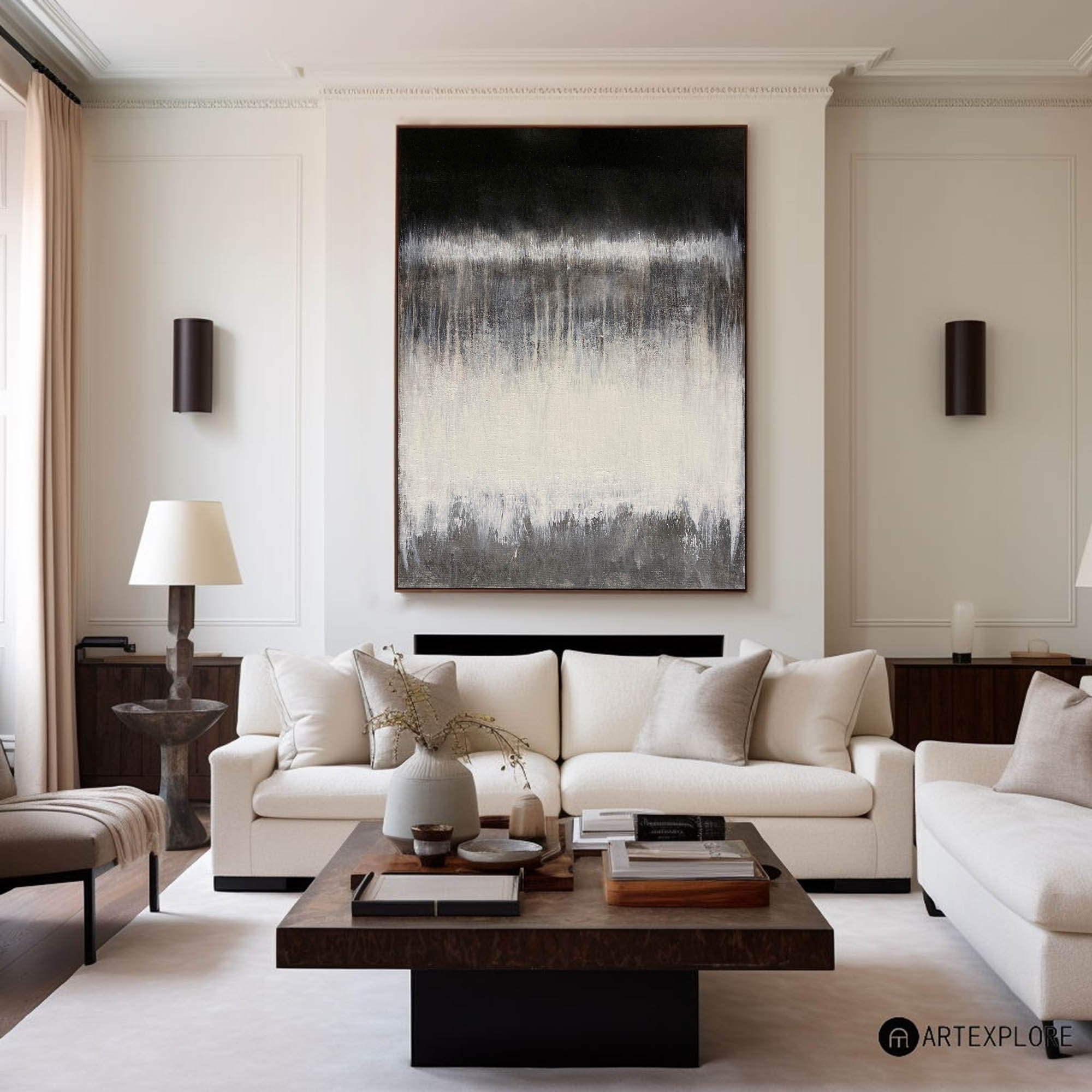 Extra large Abstract Contemporary Art Modern Abstract Painting On Canvas Acrylic Large Black White Grey Wall Art