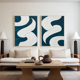 Abstract Turquoise And White Framed Wall Art Set Of 2 Geomet Shapes Painting Modern Oil Art Custom Canvas Paintings