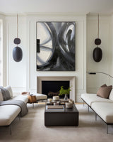 Modern Abstract Wall Art Large Acrylic Painting Black And Grey Line Abstract Painting For Livingroom