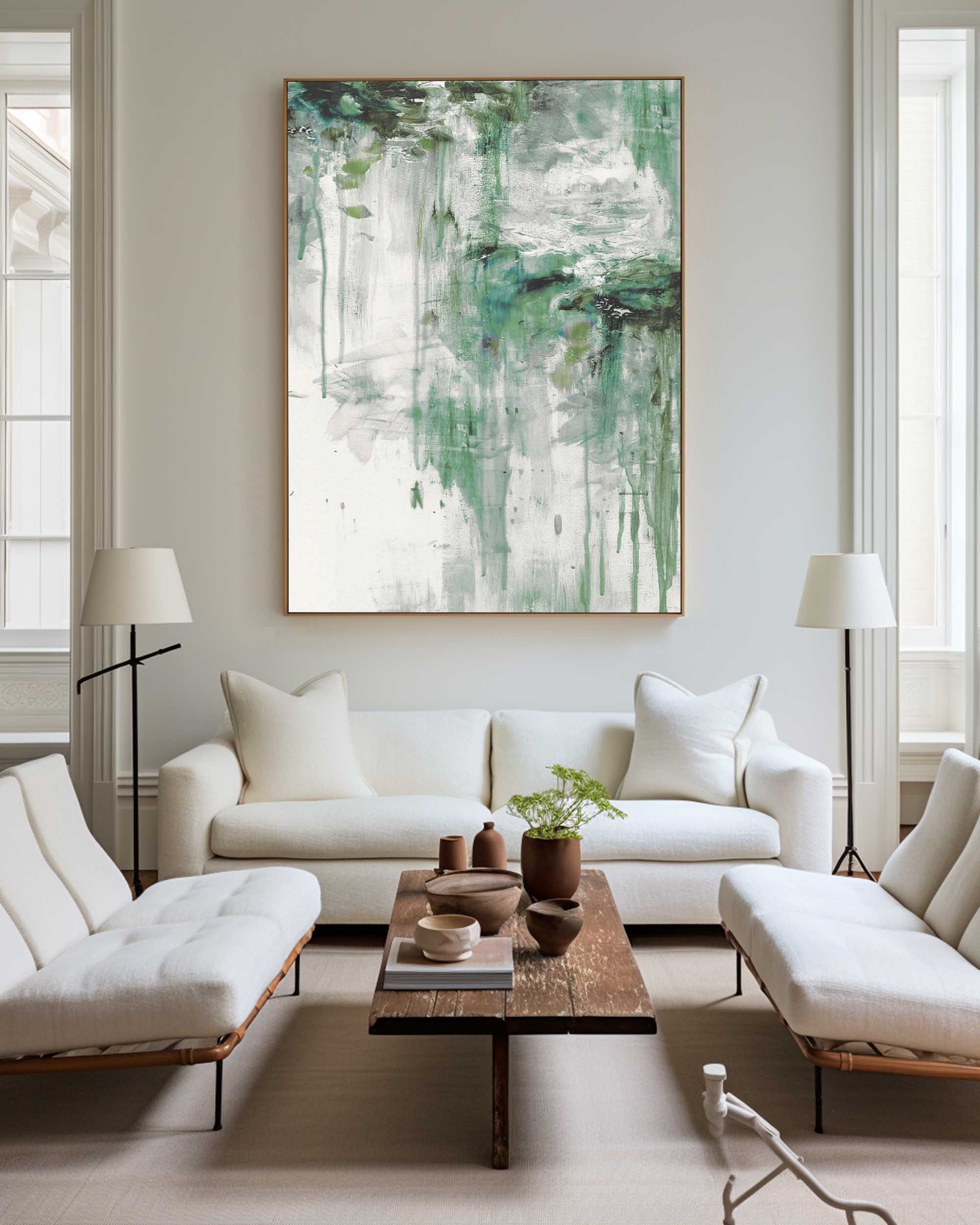 Modern Green Abstract Wall Art Livingroom Canvas Wall Art Acrylic Abstract Painting For Sale