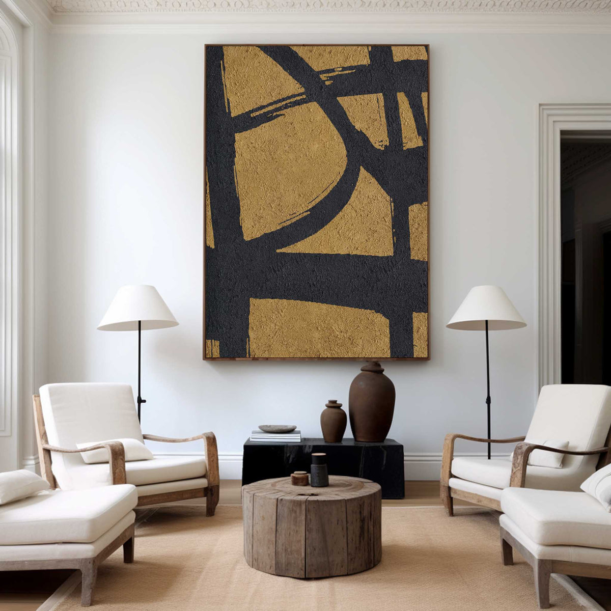 Buy Abstract Minimalist Painting Black And Gold Artwork Art For Living Room