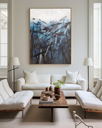 Blue And Black Abstract Painting Blue Canvas Painting Oversized Canvas Art Contemporary Abstract Painting Large Canvas Art For Living Room