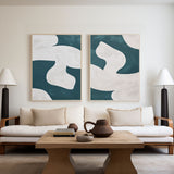 Abstract Green And White Set Of 2 Canvas Art Green And White Abstract Minimalist Line Art Modern Geometric Wall Art