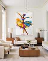 Large Abstract African Ballerina Portrait Oil Painting, Beautiful Ballerina Girl Colourful Wall Art