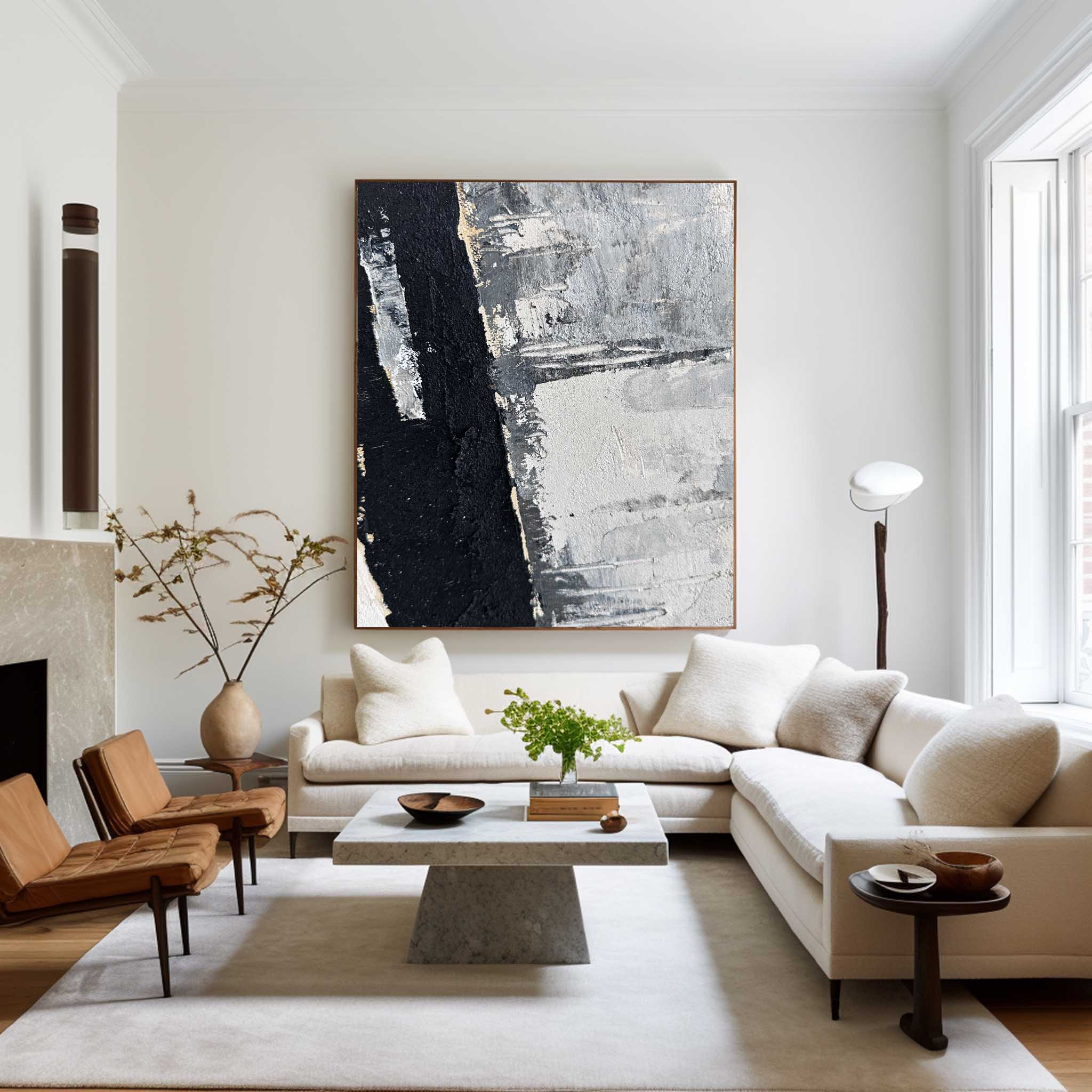 Black Grey Abstract Canvas Wall Art Large Abstract Art Black Grey Abstract Acrylic Painting For Sale