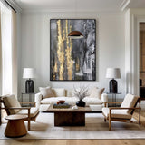 Big Grey And Gold Artwork Oversized Framed Wall Art X Large Wall Art