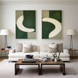 Green And White Diptych Painting 2 piece Geometric Minimalist Art Acrylic Painting On Canvas For Sale