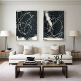 Modern Set Of 2 Black And White Abstract Wall Art Diptychs Black And White Abstract Brush Stroke Painting