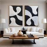 Large Black And White Modern Art Geometric Painting Black And White 2 Piece Wall Art Minimalist Apartment Decor