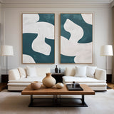 Abstract Green And White Set Of 2 Canvas Art Green And White Abstract Minimalist Line Art Modern Geometric Wall Art