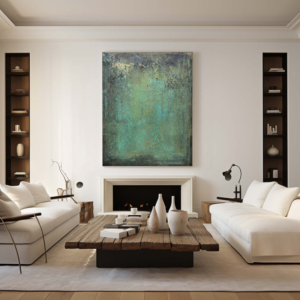 Large Abstract Green Acrylic Painting On Canvas Oversized Textured Modern Abstract Art Framed Canvas Art