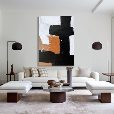 Modern Minimalist Painting Large Acrylic Painting Black White And Brown Cool Line Minimalist Painting For Sale