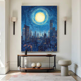 City Night View Canvas Art Blue Vertical Wall Art Modern Cityscape Canvas Art For Livingroom