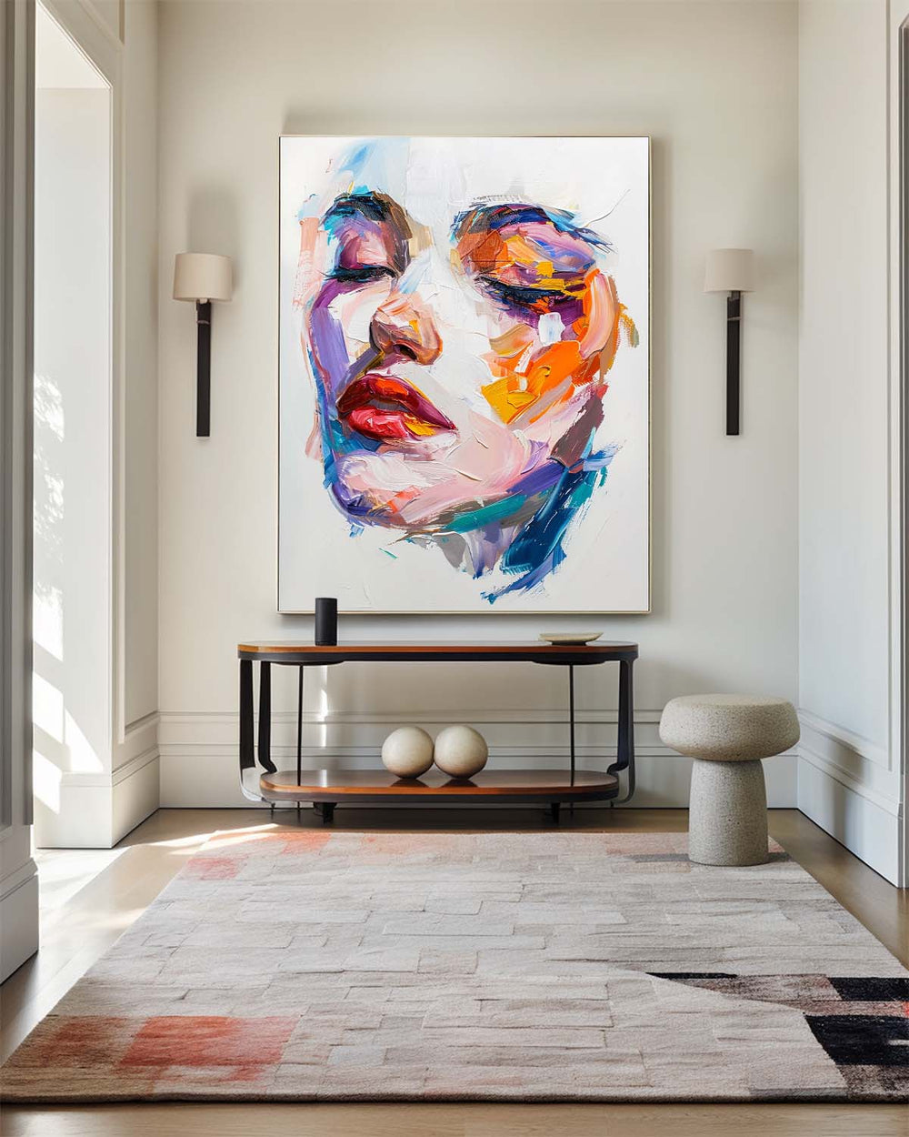 Modern Colorful Girl's Faces Wall Art Knife Art Painting Contemporary Home Decor For Sale