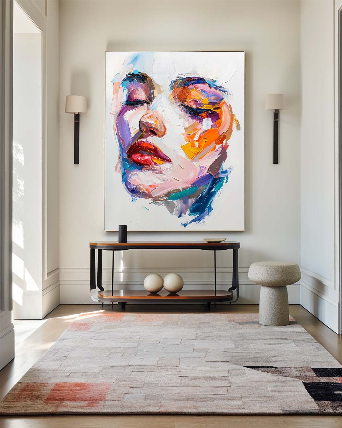 Modern Colorful Girl's Faces Wall Art Knife Art Painting Contemporary Home Decor For Sale