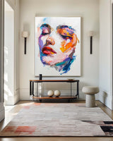 Modern Colorful Girl's Faces Wall Art Knife Art Painting Contemporary Home Decor For Sale