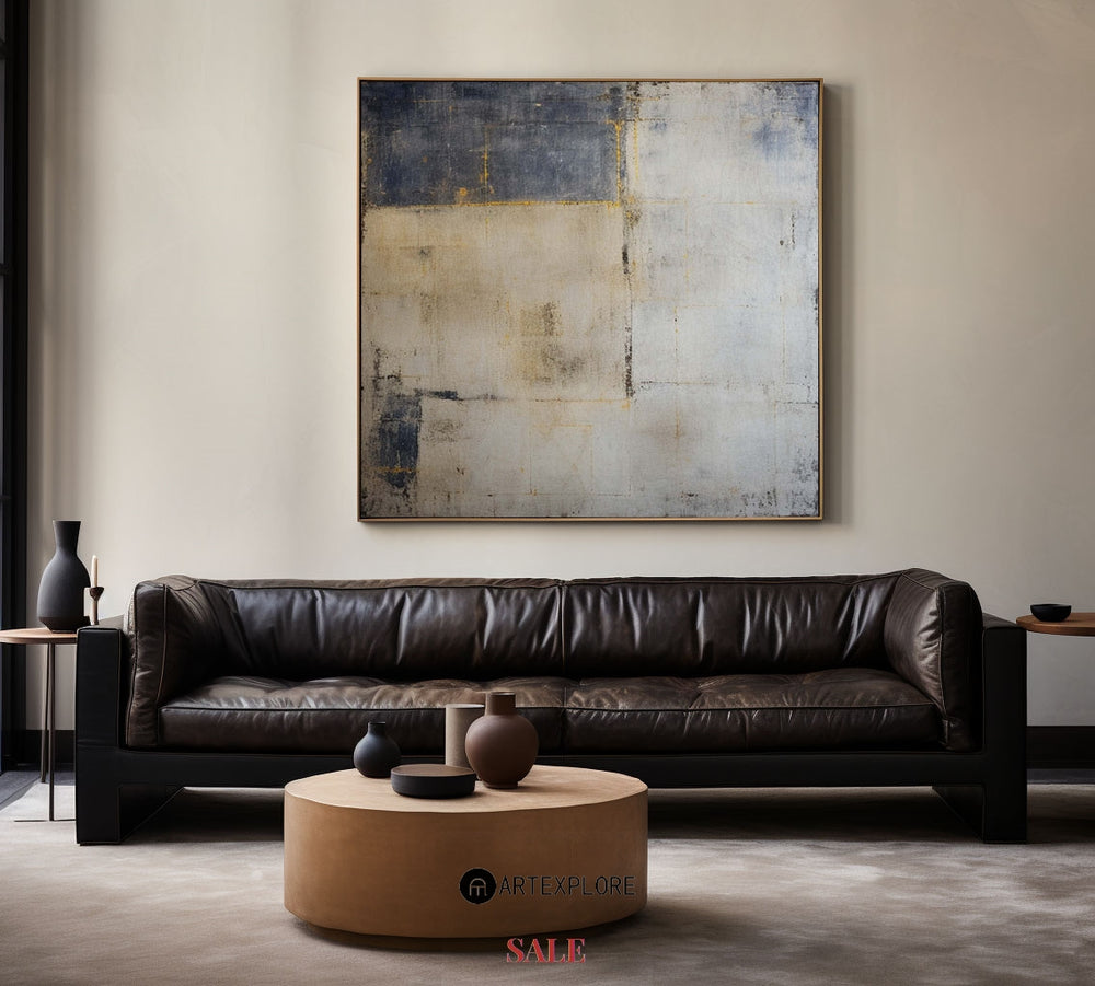 Wabi-sabi Brown Grey Painting Square Minimal Painting Large Canvas Wall Art For Sale