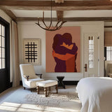 Large Red Minimalist Loving Couple Canvas Painting Kissing Lovers Painting Modern Abstract Painting