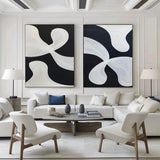 Large Black And White Modern Art Geometric Painting Black And White 2 Piece Wall Art Minimalist Apartment Decor
