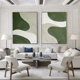 White And Green Diptych Painting Set Of 2 Minimalist Art Abstract Canvas Wall Art