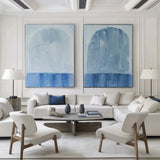 Large Blue White Textured Abstract Minimalist Wall Art Modern Abstract Painting For Sale