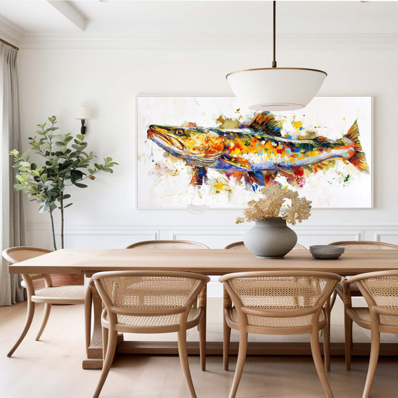 Beautiful Colorful Fish Acrylic painting On Canvas,Large Horizontal Colorful Fish Wall Art,Rainbow Koi Home Decor