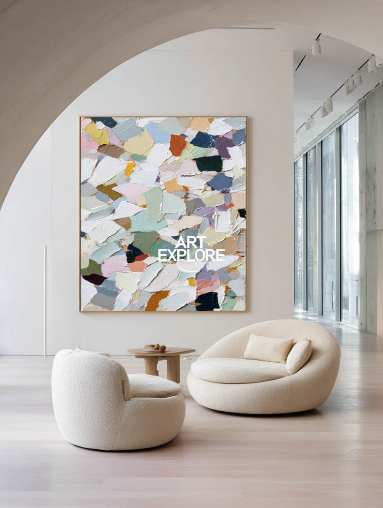 Modern Abstract Painting With Colorful Mosaic Texture For Contemporary Living Spaces
