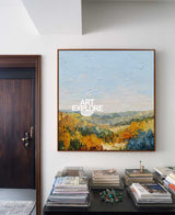 Square Original Oil Painting Of Autumn Hills With Rich Texture And Earth Tones