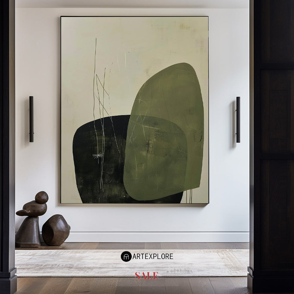 Green Canvas Art Wabi-sabi Beige Green Minimalist Acrylic Painting Livingroom Canvas Art For Sale