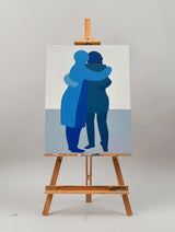 Large Blue Abstract Painting Lovers Figure Oil Painting On Canvas Lovers Painting For Sale