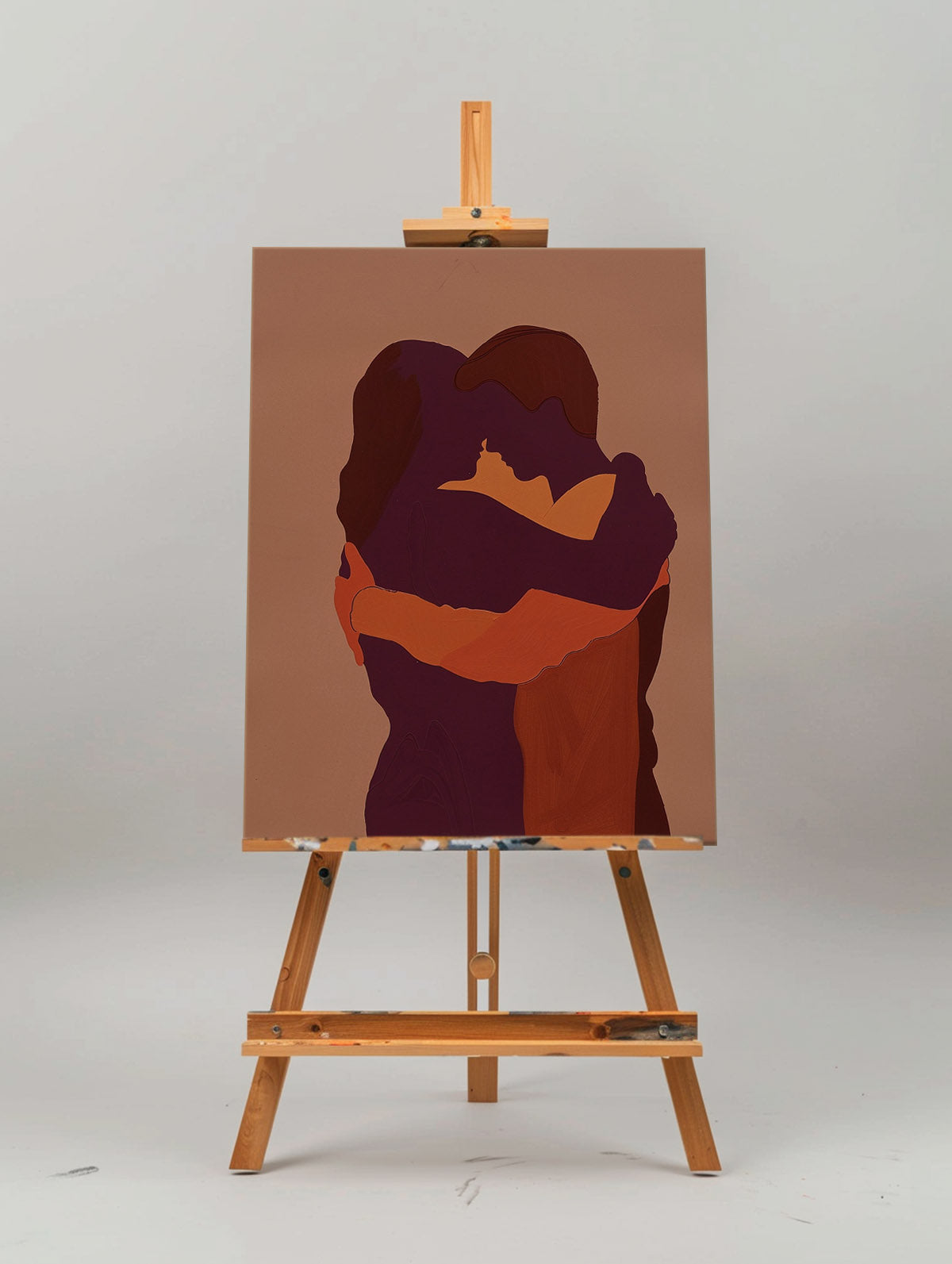 Large Red Minimalist Loving Couple Canvas Painting Kissing Lovers Painting Modern Abstract Painting