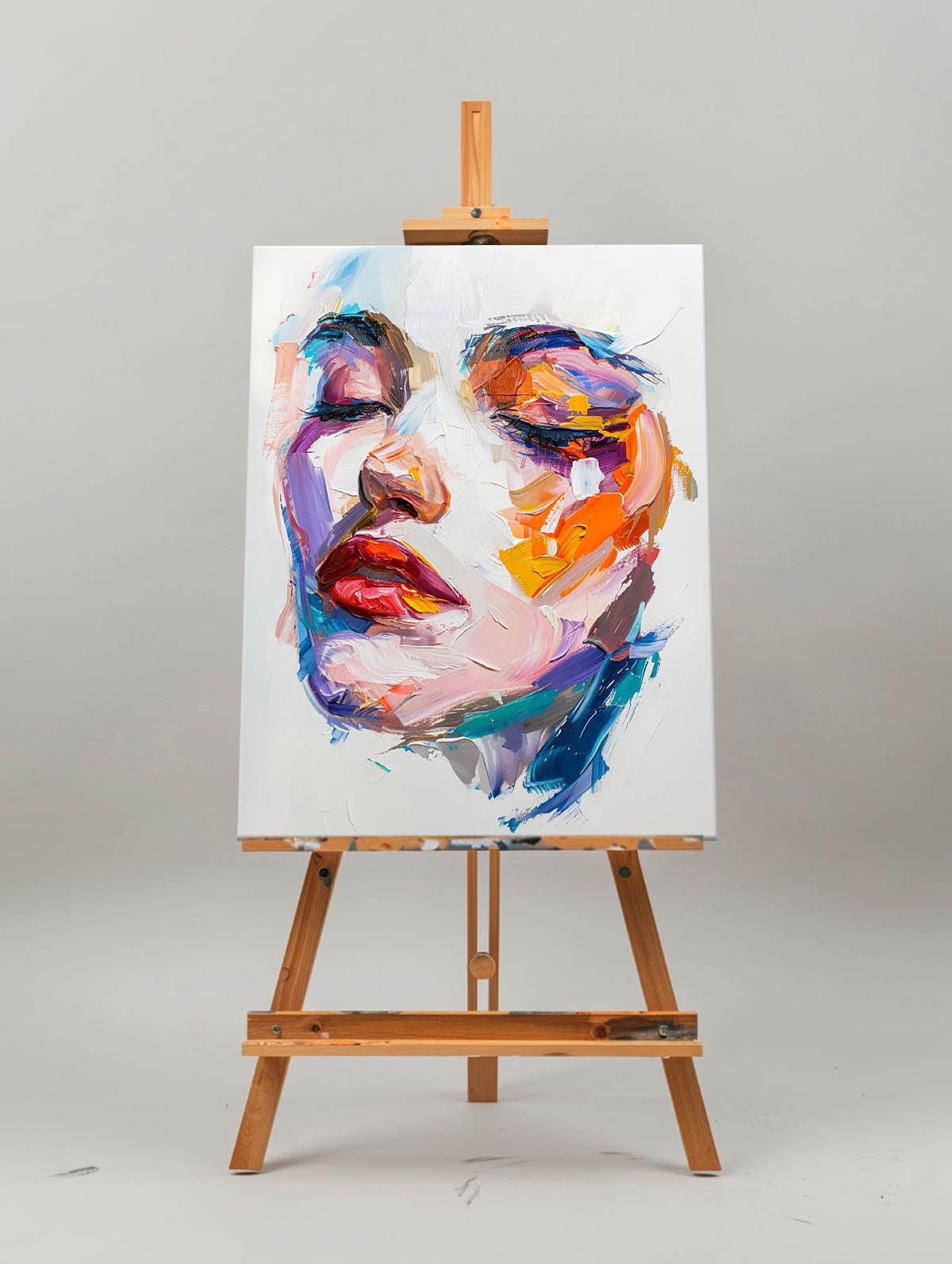 Modern Colorful Girl's Faces Wall Art Knife Art Painting Contemporary Home Decor For Sale
