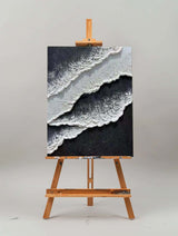 Black And White Plaster Painting Black Seashore Wall Art Painting Plaster Textured Art Painting