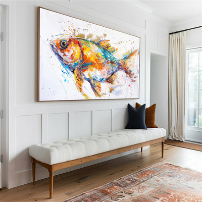 Modern Colorful Koi Fish Abstract Wall Art Bright Fish Oil Painting Artwork For Dining Room
