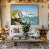 Beautiful White Cliff Oil Painting Oversize Horizontal Landscape Art Seaside Art on Canvas