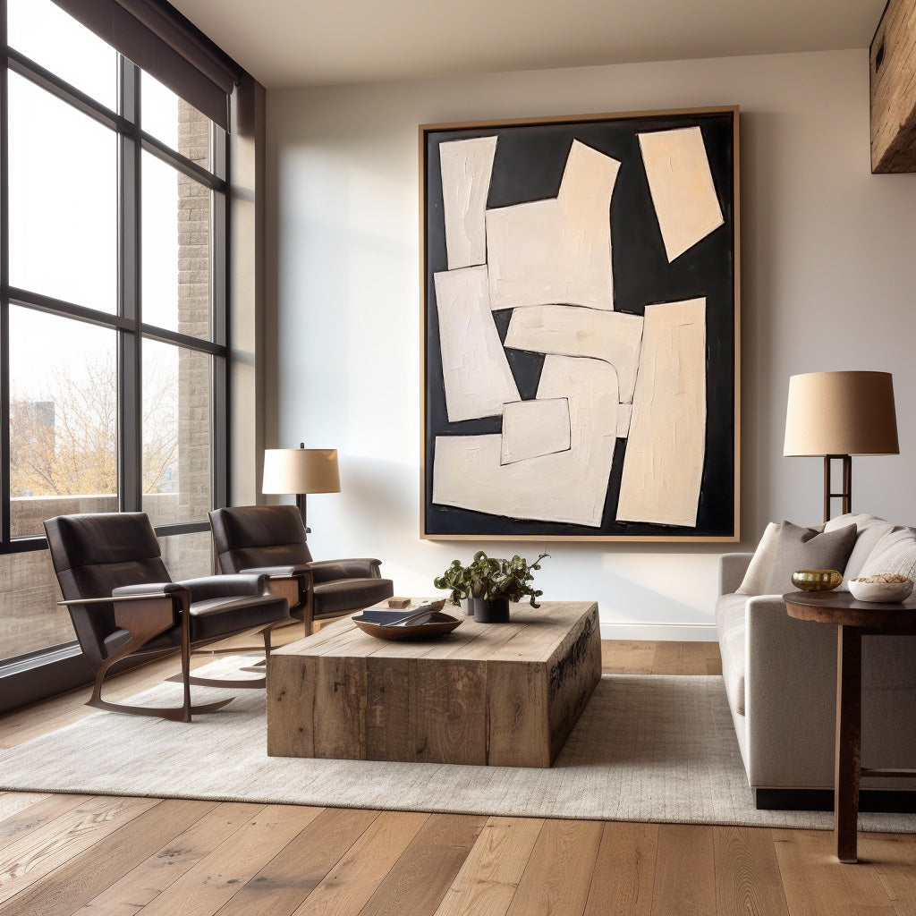 Modern Black And Beige Abstract Canvas Wall Art Earth Tone Minimalist Art Minimalist Painting