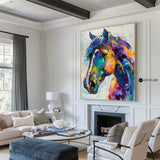 Large Colorful Horse Oil Painting Wild Horse Canvas Art Colorful Textured Horse Painting For Sale
