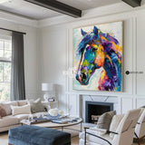 Large Colorful Horse Oil Painting Wild Horse Canvas Art Colorful Textured Horse Painting For Sale