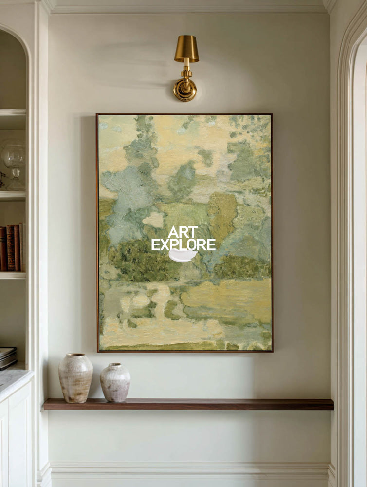 Original Green And Beige Nature Inspired Abstract Painting With Rich Texture And Depth