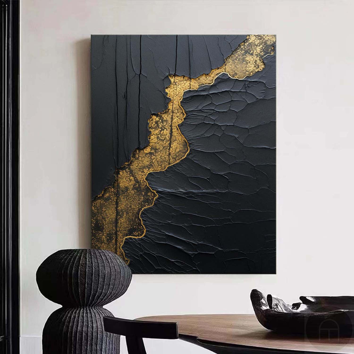 Black And Gold Modern Art Black Texture Art Paintings For Wall Luxury Art Custom Artwork
