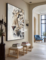 Abstract Leopard Painting In Neutral Tones For Modern Living Room Decor